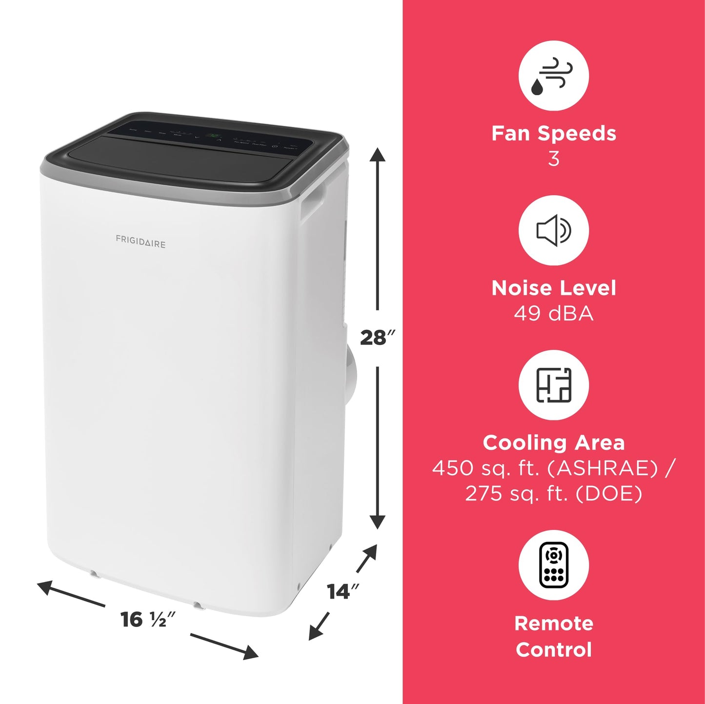 Frigidaire 3-In-1 Portable Room Air Conditioner 10000 BTU ASHRAE 6500 DOE - Cools Up To 450 Sq Ft Quiet Operation