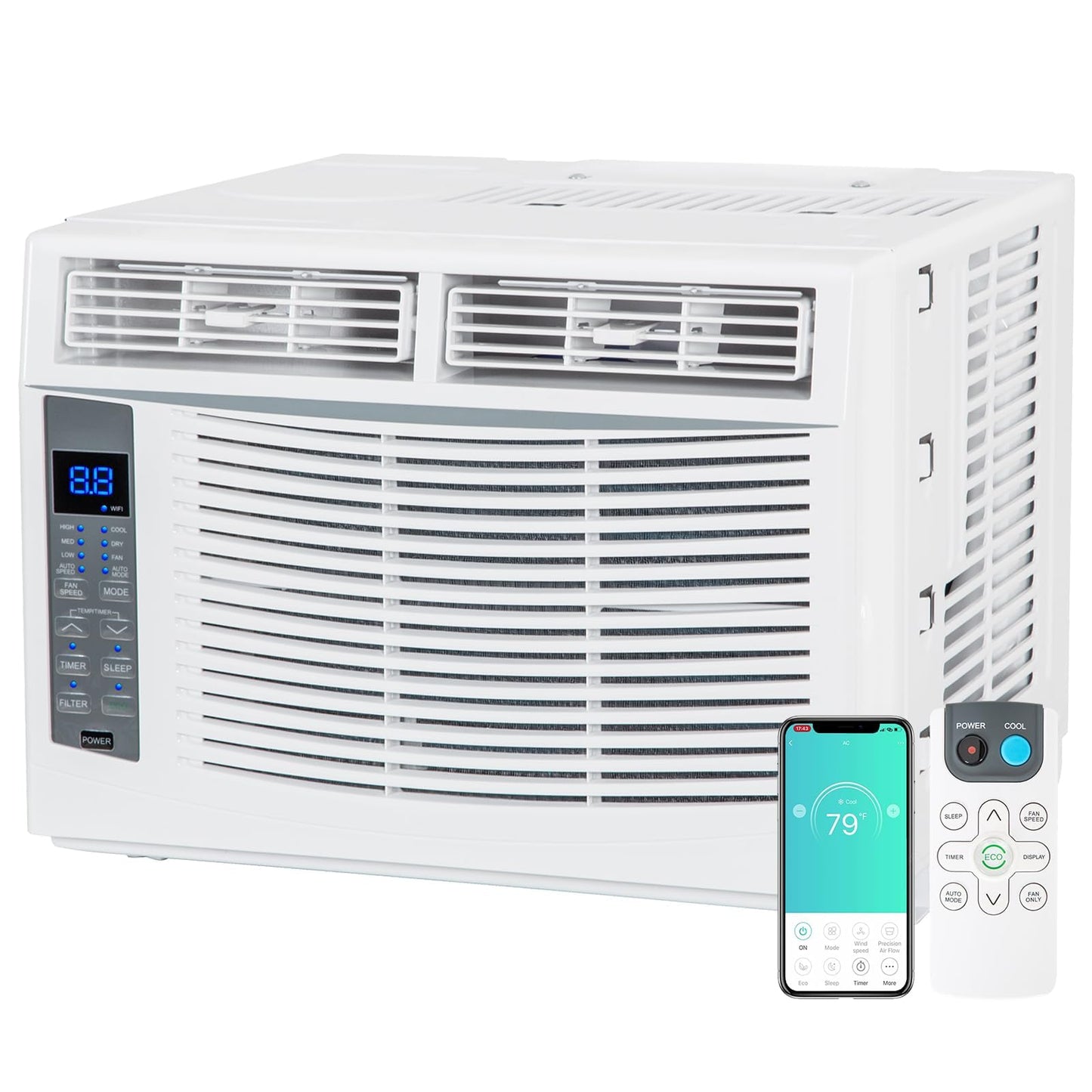 Hykolity 6000 BTU WiFi Window Air Conditioner - Smart Remote Energy Saving Easy Install Kit Cools Up To 250 Sq Ft