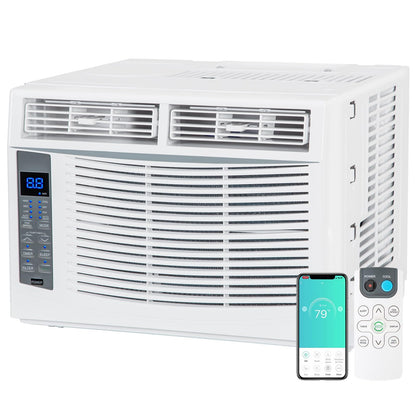 Hykolity 6000 BTU WiFi Window Air Conditioner - Smart Remote Energy Saving Easy Install Kit Cools Up To 250 Sq Ft