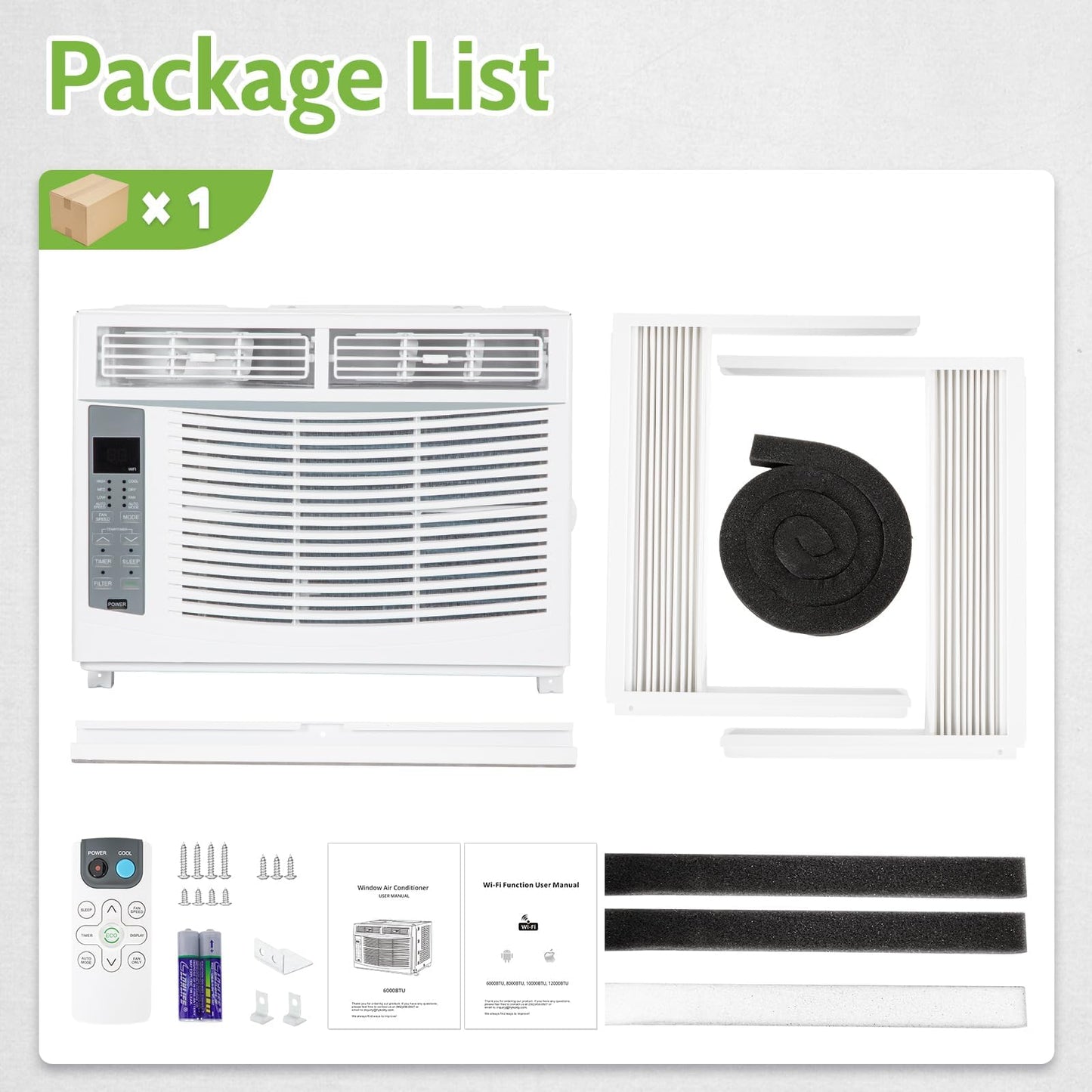 Hykolity 6000 BTU WiFi Window Air Conditioner - Smart Remote Energy Saving Easy Install Kit Cools Up To 250 Sq Ft