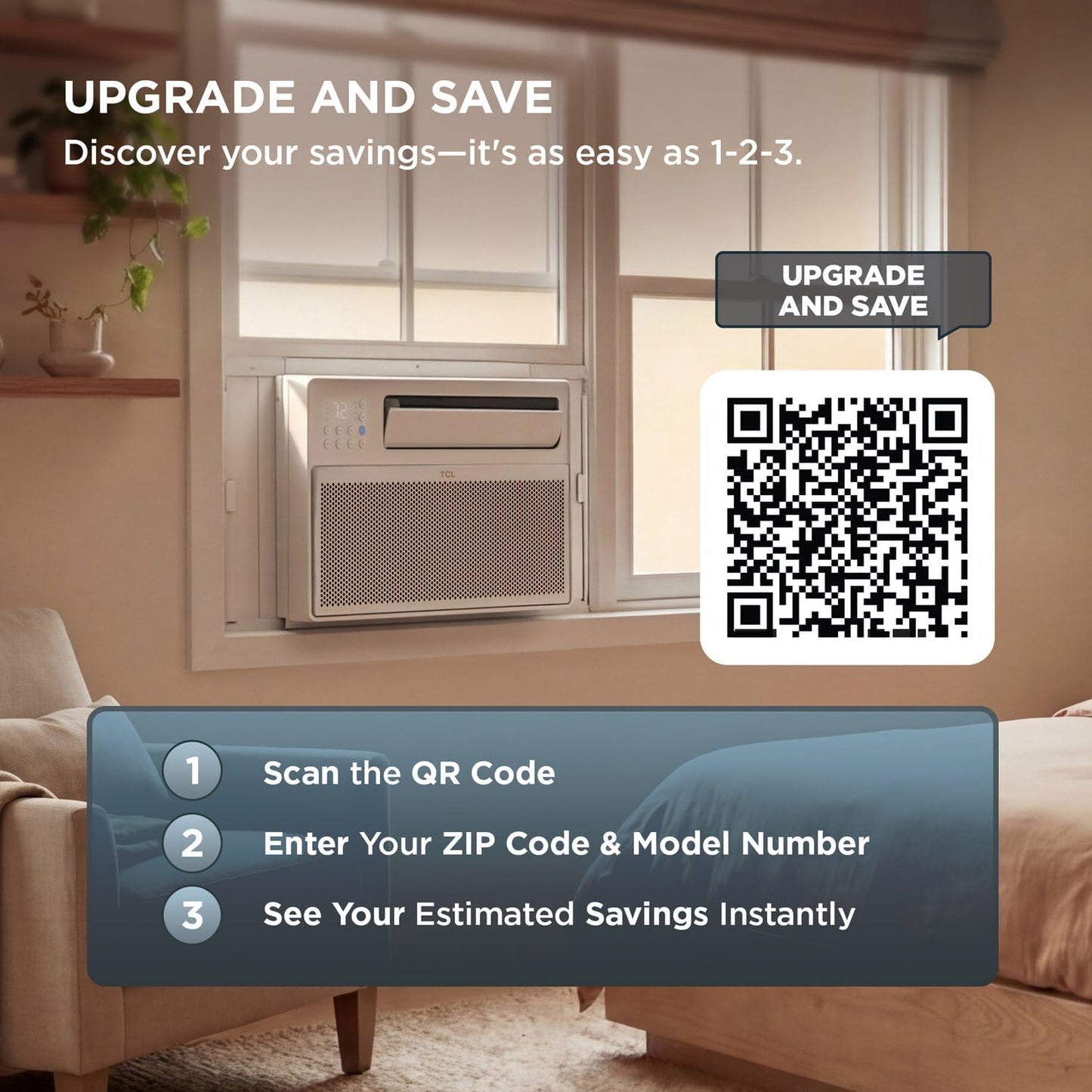 TCL 8,000 BTU Q Series Smart Inverter Window AC - Ultra Quiet 40 Decibel Works With Alexa And Google Assistant
