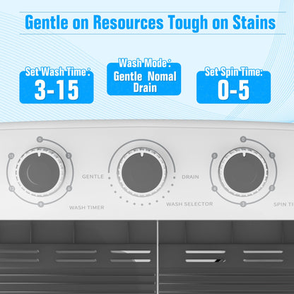SUNCROWN Portable Twin Tub Semi Automatic Washing Machine - Energy Saving Compact Laundry for Apartments and RVs