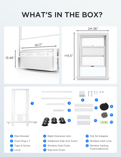 Midea 8000 BTU U Shaped Smart Inverter Window AC Ultra Quiet Cools 350 Sq Ft Alexa Google Assistant Compatible