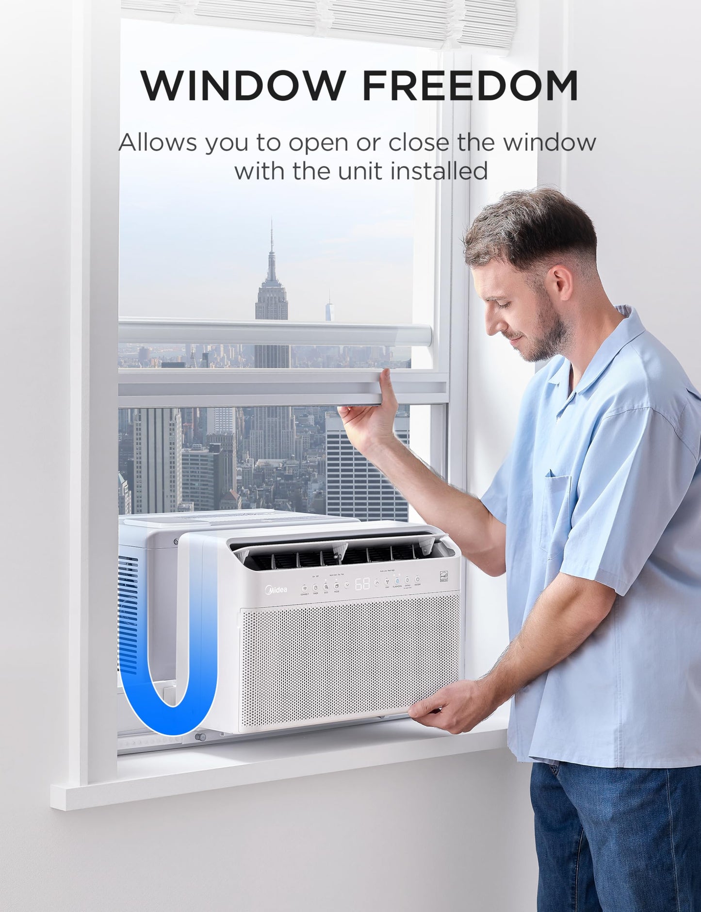 Midea 8000 BTU U Shaped Smart Inverter Window AC Ultra Quiet Cools 350 Sq Ft Alexa Google Assistant Compatible