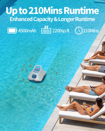 WITBOX 2026 Upgrade Cordless Robotic Pool Cleaner - 210 Minute Runtime For 2200 Sq Ft Coverage And Auto Parking