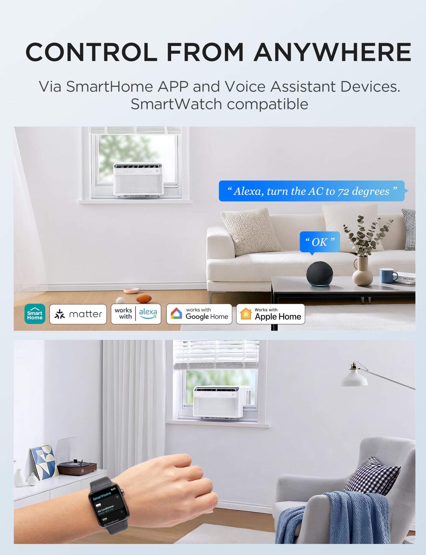 Midea U Smart Inverter Window AC 12,000 BTU - Ultra Quiet U Shaped Design Alexa Google Assistant Compatible