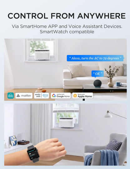 Midea 8000 BTU U Shaped Smart Inverter Window AC Ultra Quiet Cools 350 Sq Ft Alexa Google Assistant Compatible