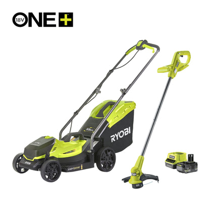 18V ONE+™ Cordless 33cm Lawn Mower & 23cm Grass Trimmer (1 x 5.0Ah)