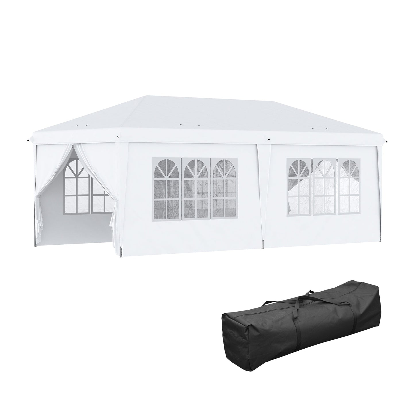 Outsunny 3x6m Garden Pop Up Gazebo With Sidewalls Windows Carry Bag Black - Quick Assembly Outdoor Party Shelter