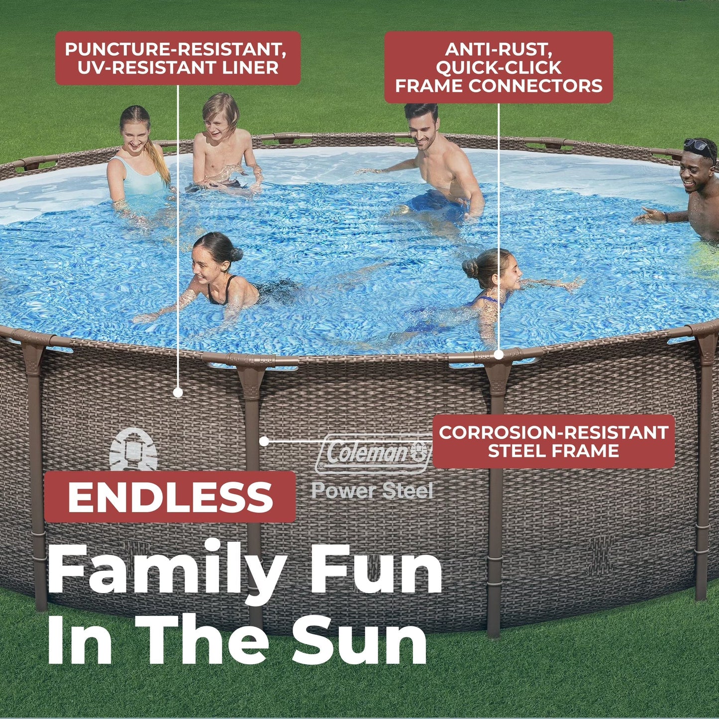 Coleman Power Steel 18ft Round Above Ground Pool Set - Durable Metal Frame For Long Lasting Family Fun