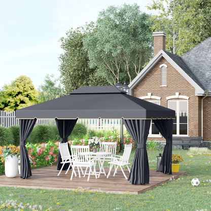 GardenPro Aluminium Garden Gazebo 3x4m Pavilion - Two Tier Canopy With Nets And Curtains