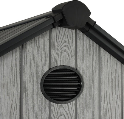 Pro Grade 6ft x 8ft Premium Plastic Double Door Garden Shed - Grey/Anthracite Wood Touch Texture