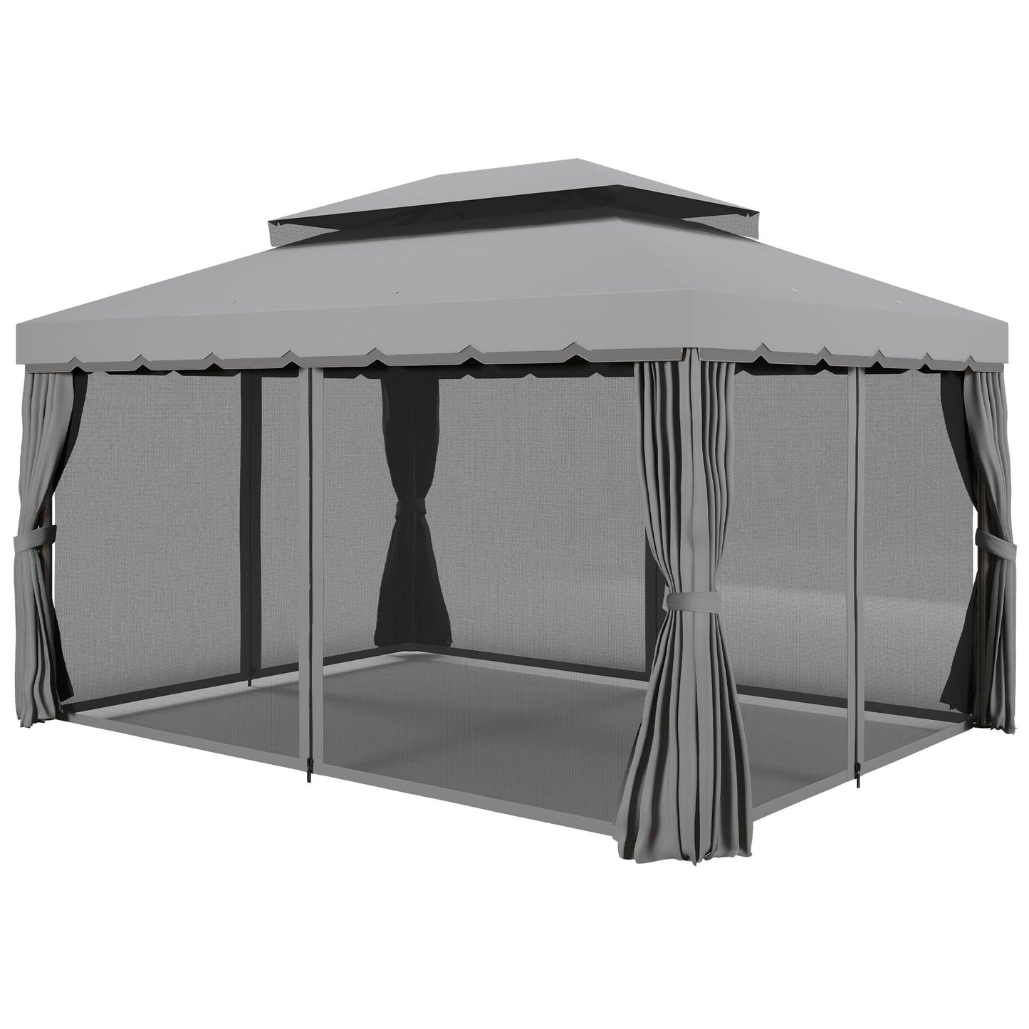 3 x 4m Aluminium Garden Gazebo, Pavilion Party Tent with Nets and Curtains, Light Grey