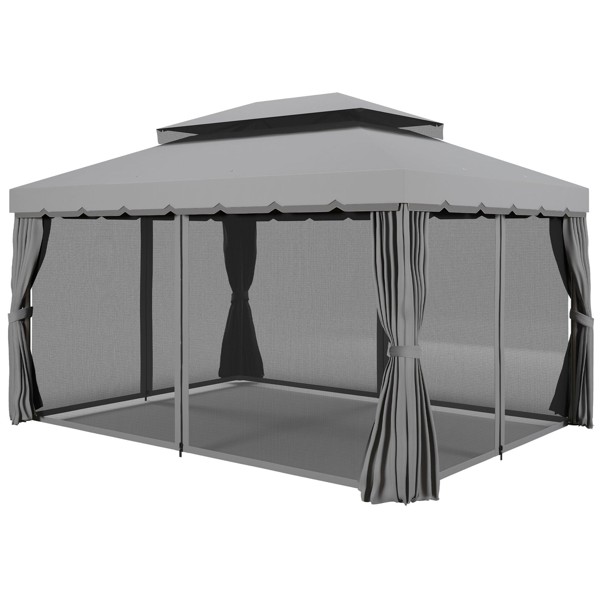 3 x 4m Aluminium Garden Gazebo, Pavilion Party Tent with Nets and Curtains, Light Grey