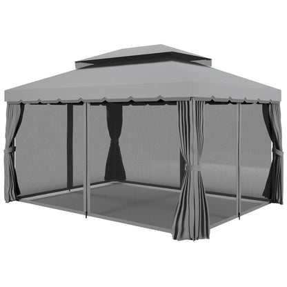 3 x 4m Aluminium Garden Gazebo, Pavilion Party Tent with Nets and Curtains, Light Grey