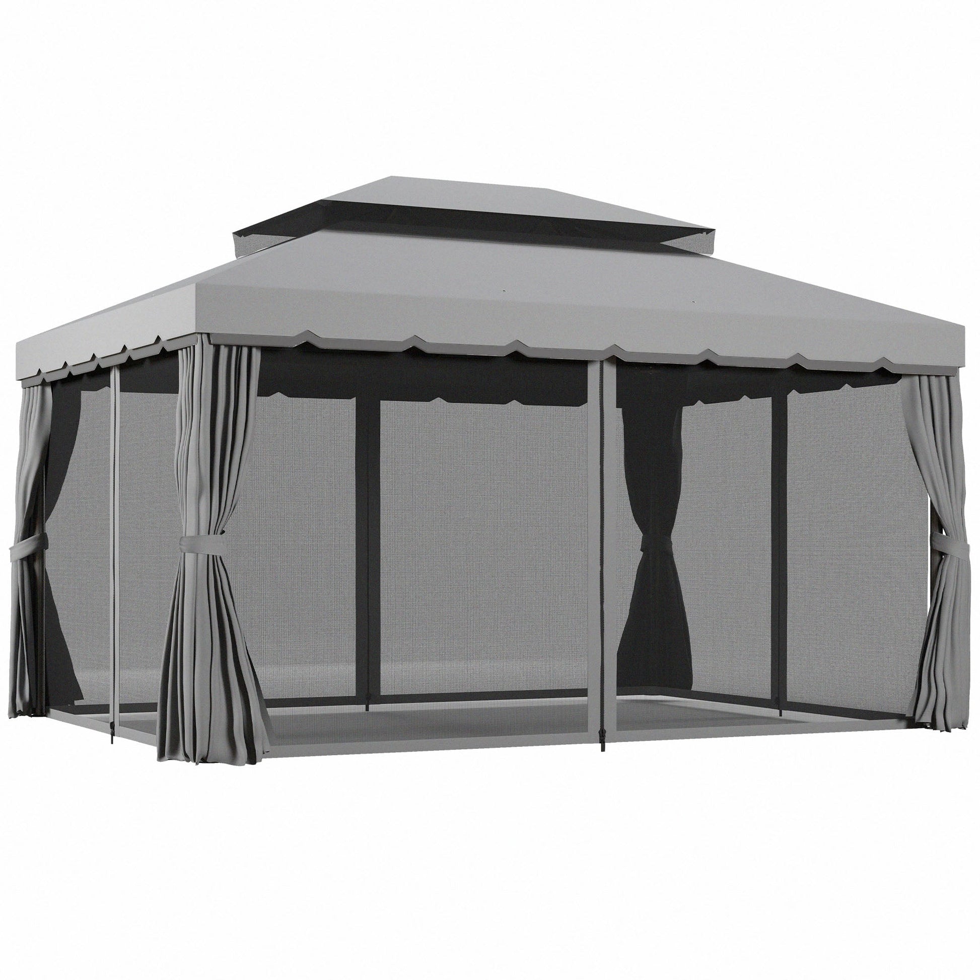 3 x 4m Aluminium Garden Gazebo, Pavilion Party Tent with Nets and Curtains, Light Grey