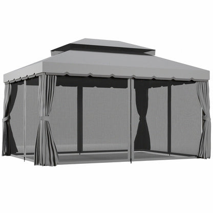 3 x 4m Aluminium Garden Gazebo, Pavilion Party Tent with Nets and Curtains, Light Grey